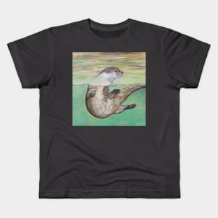 Playful River Otter Painting Kids T-Shirt